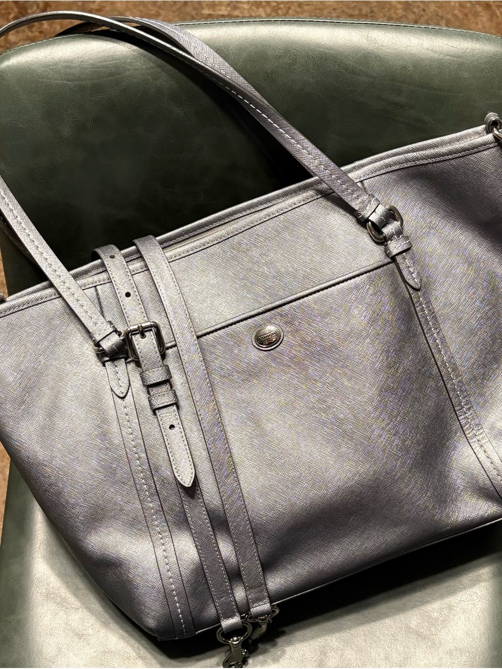 Coach Metallic Silver Leather Tote